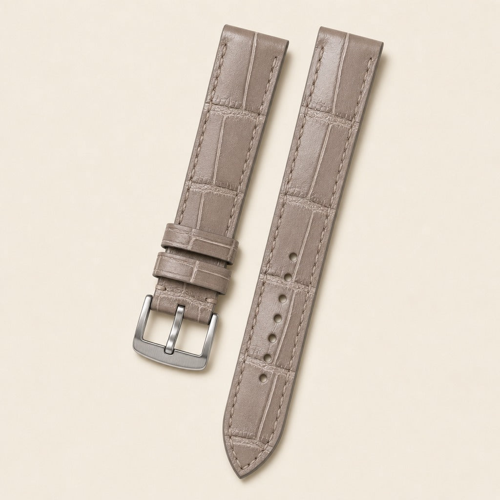 Etoupe Alligator Leather Watch Strap leather watch strap, flat lay