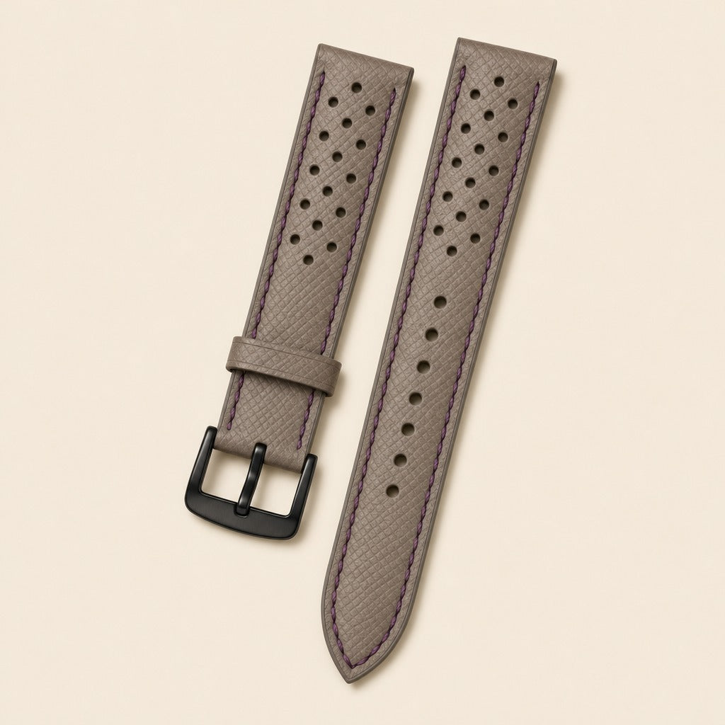 Etoupe & Black Rally Racing Epsom Leather Watch Strap leather watch strap, flat lay