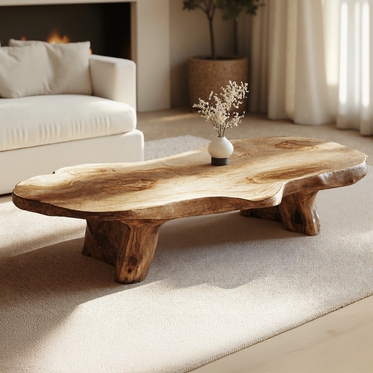Handcrafted Natural Wood Coffee Table with Oil and Wax Finish