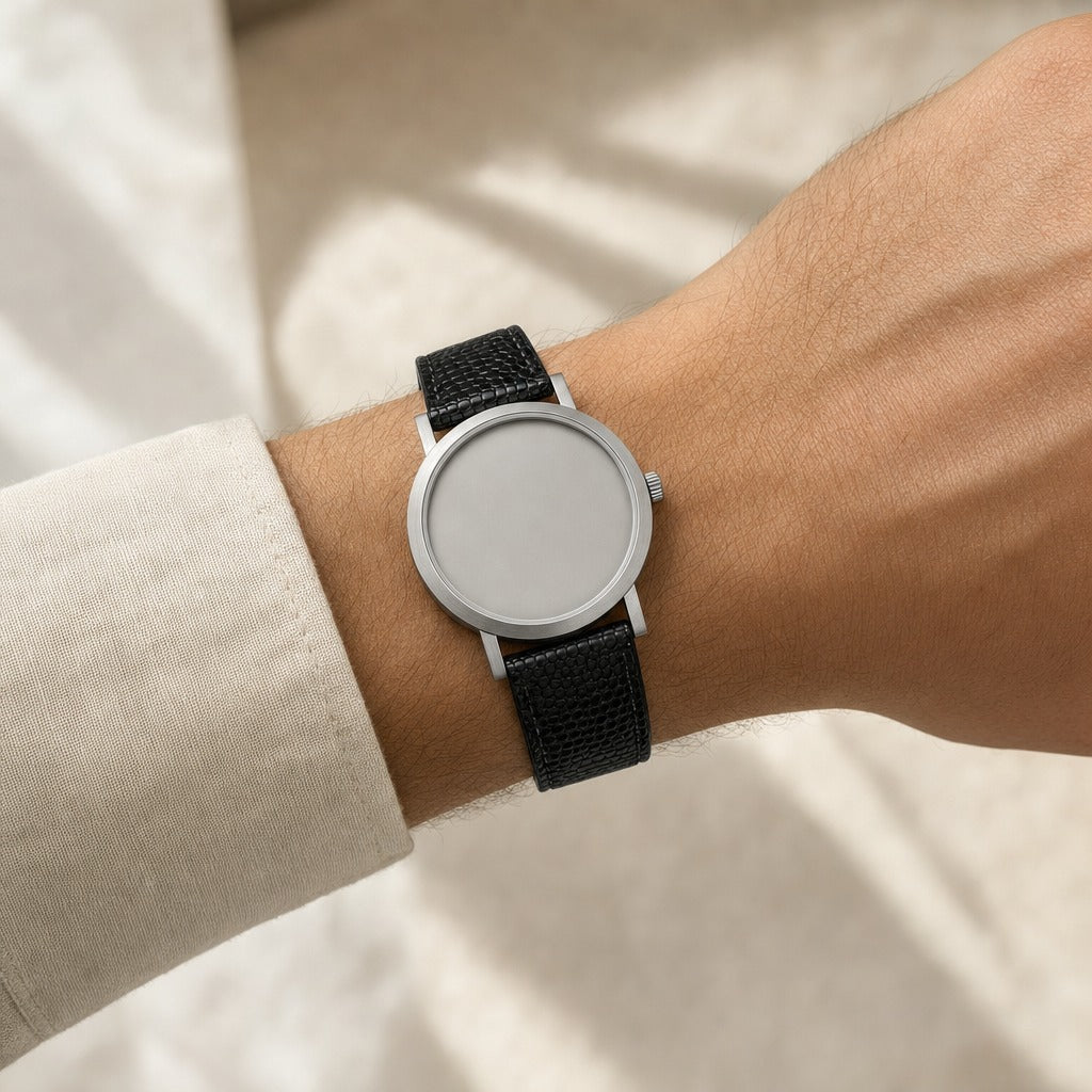 Black Lizard Leather Watch Strap worn on the wrist