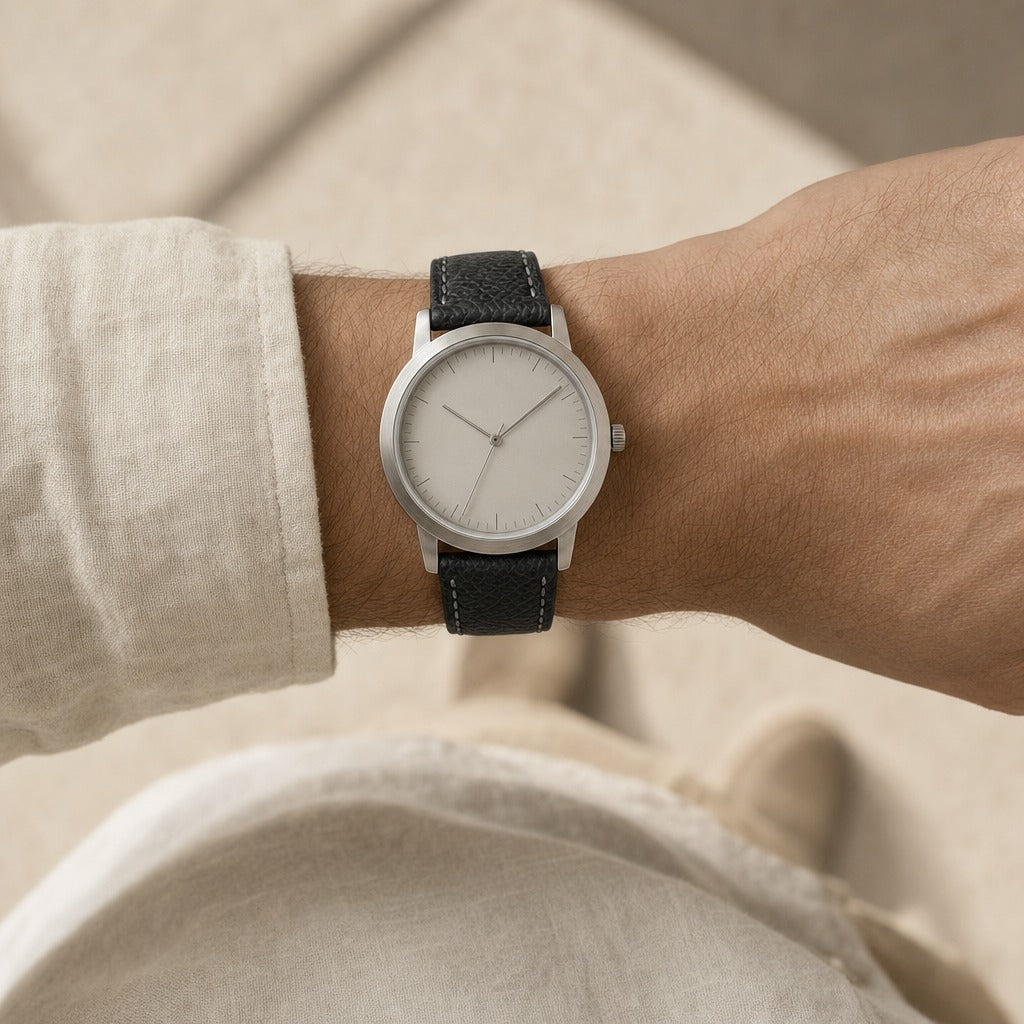 Black Shark Leather Watch Strap worn on the wrist