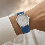 Blue Epsom Leather Watch Strap worn on the wrist