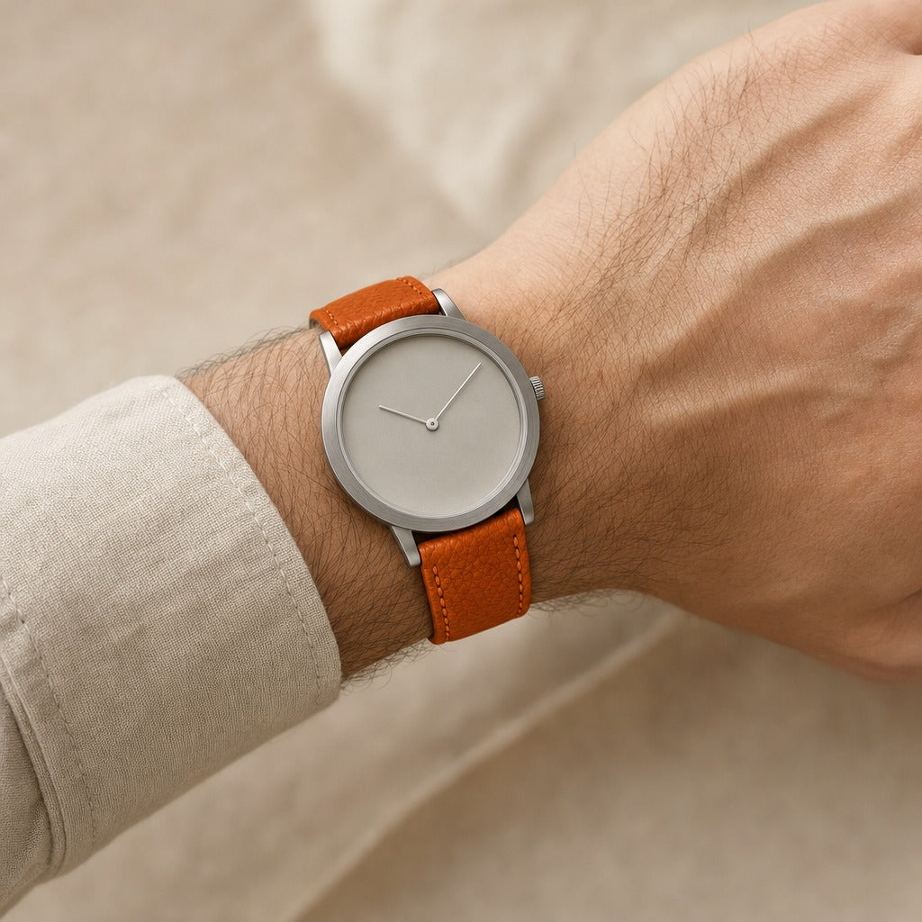 Burnt Orange Togo Leather Watch Strap worn on the wrist