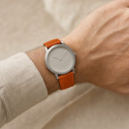 Burnt Orange Togo Leather Watch Strap worn on the wrist