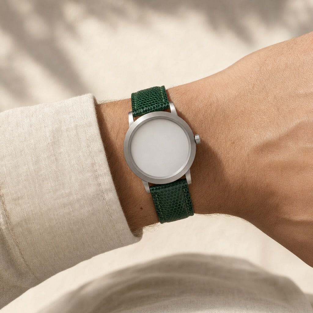 Forest Green Lizard Leather Watch Strap worn on the wrist