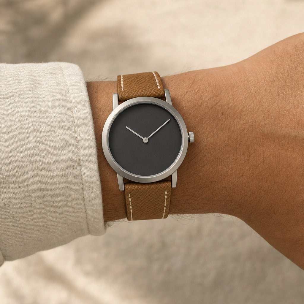 Gold Caramel Epsom Leather Watch Strap worn on the wrist