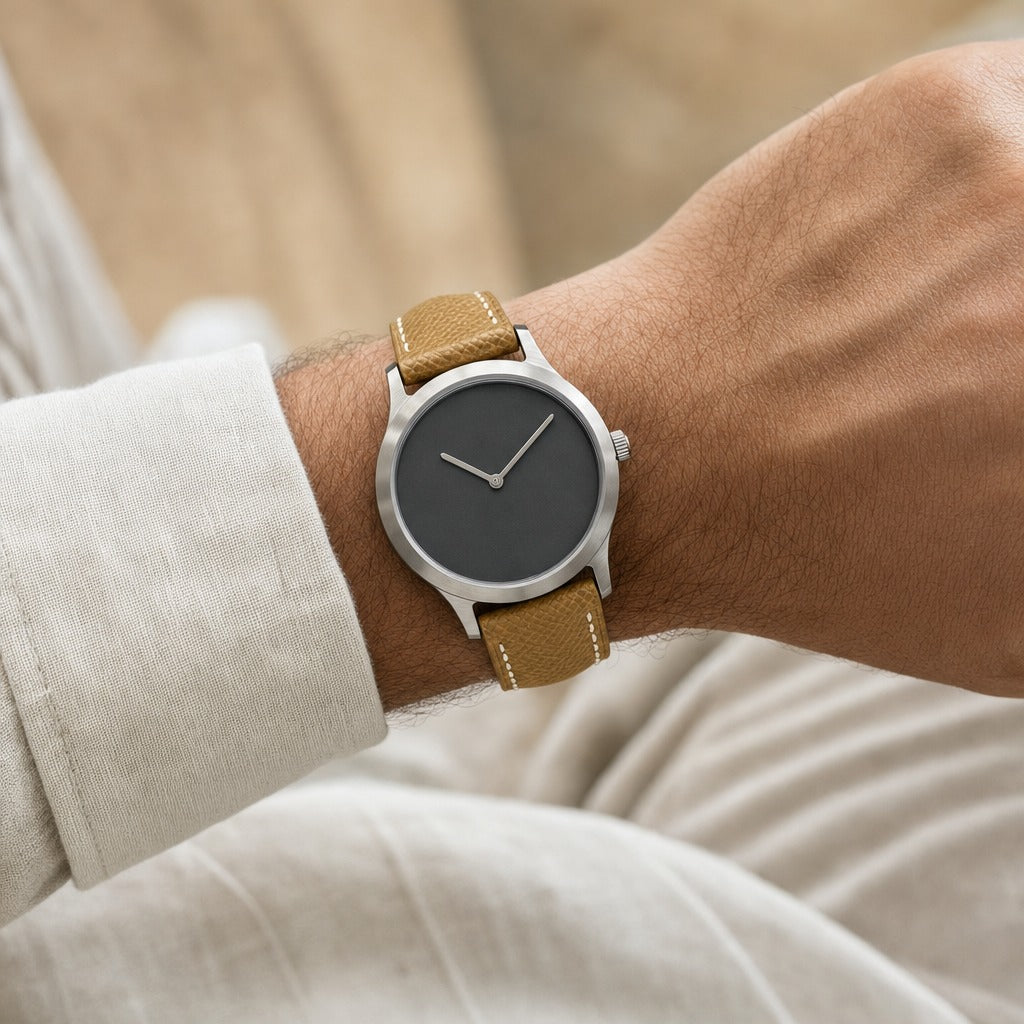 Gold Epsom Leather Watch Strap worn on the wrist