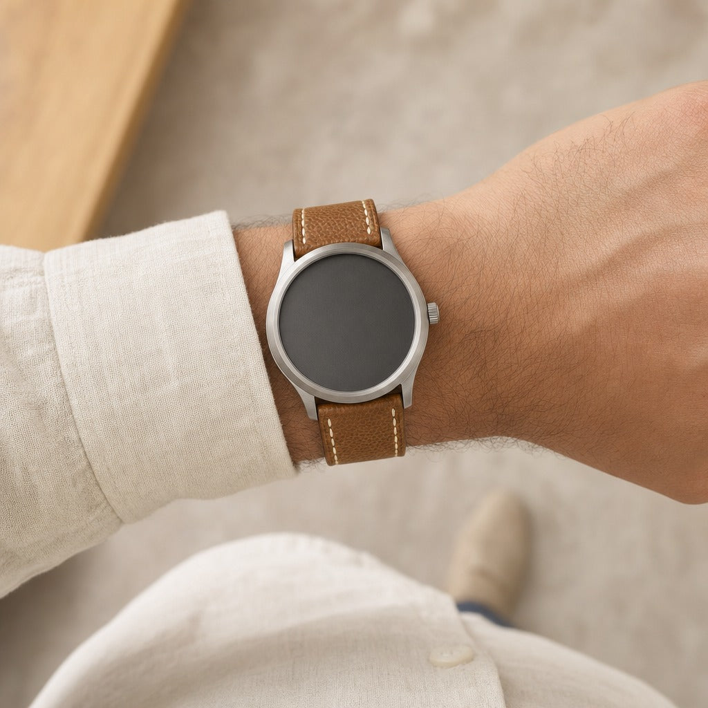 Gold Caramel Togo Leather Watch Strap worn on the wrist