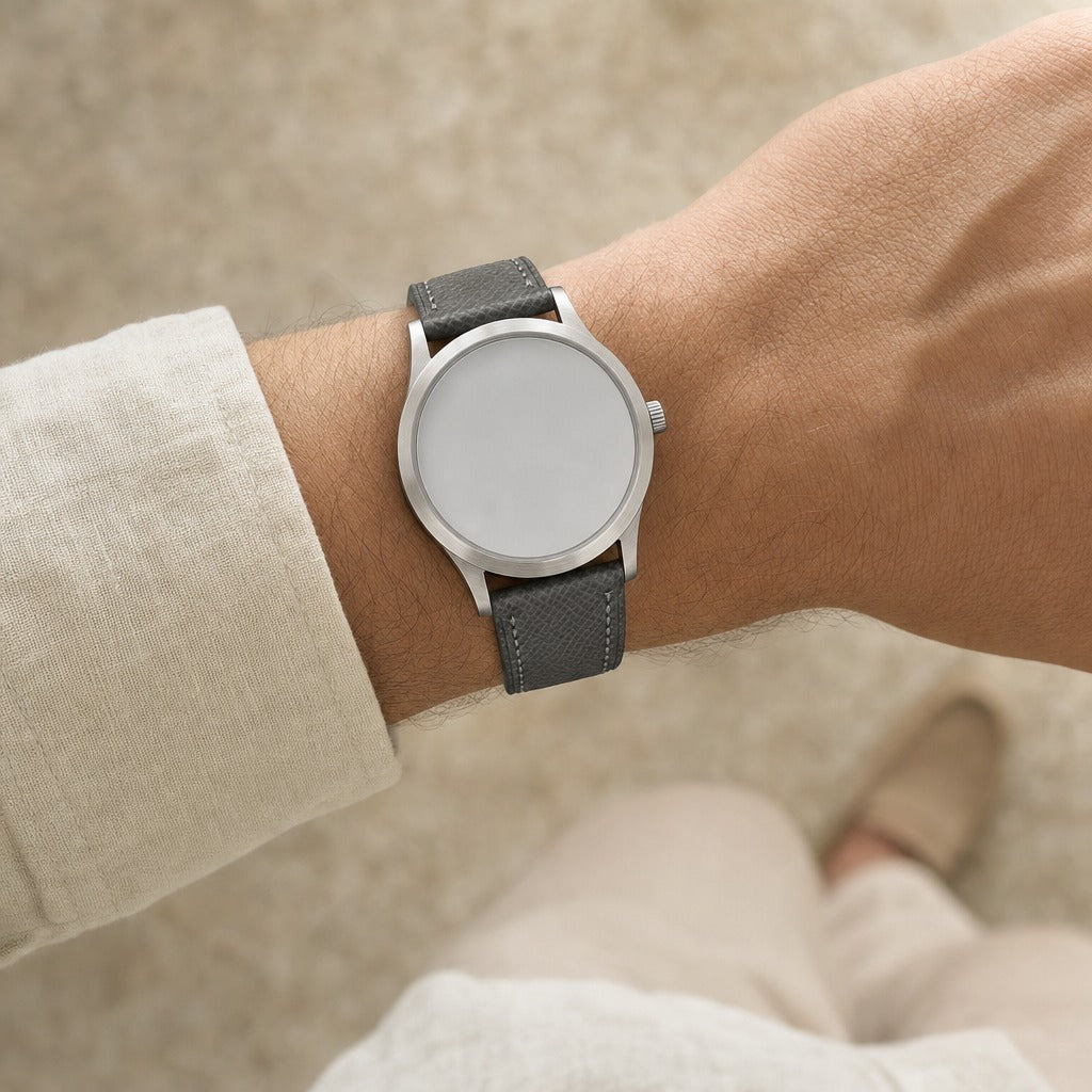 Graphite Gray Epsom Leather Watch Strap worn on the wrist