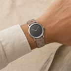 Taupe Smooth Ostrich Leather Watch Strap worn on the wrist