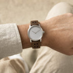 Vintage Tobacco Brown Rally Racing Waxed Pull-Up Leather Watch Strap worn on the wrist