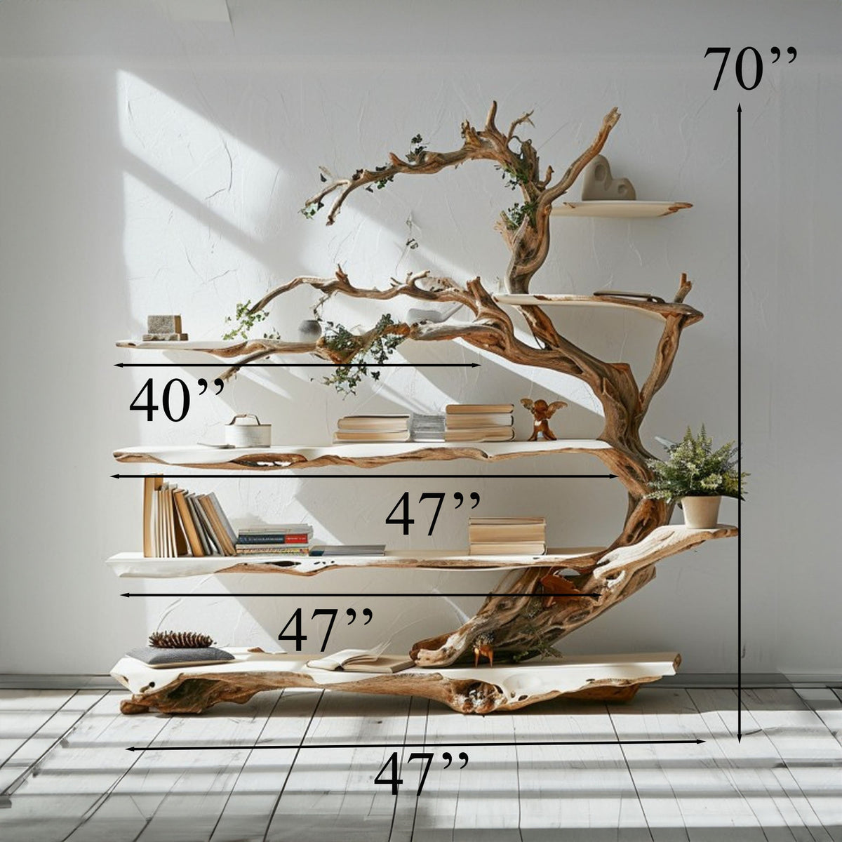 Farmhouse Tree Branch Standing Corner Shelf with Live Edge Tiers - view 3