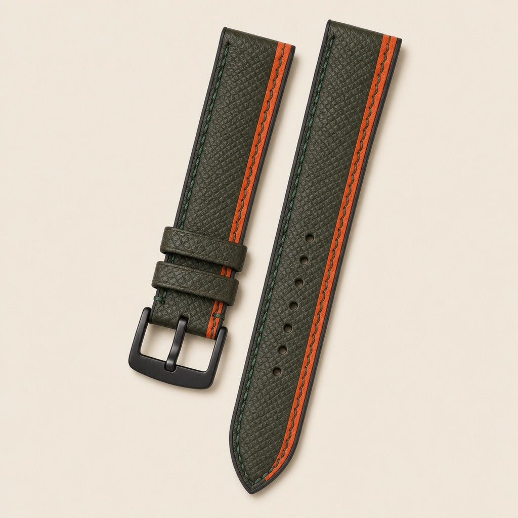 Forest Epsom Leather Watch Strap leather watch strap, flat lay