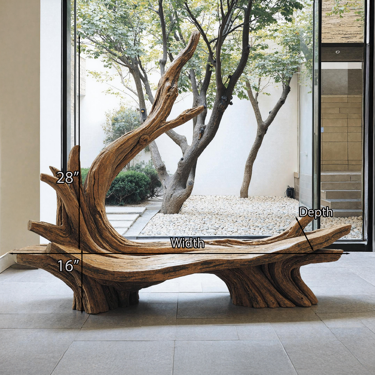 Hand-Sculpted Live Edge Branch Bench for Patio or Entryway - view 6