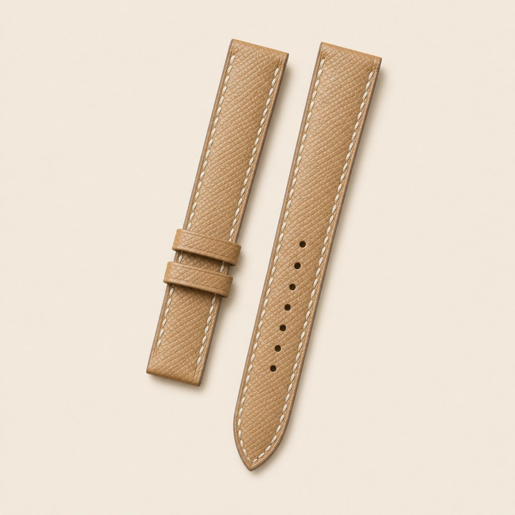 Gold Brown Epsom Leather Watch Strap leather watch strap, flat lay