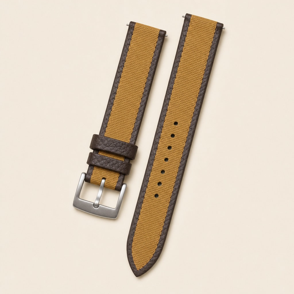 Golden & Pearl White Epsom Leather Watch Strap leather watch strap, flat lay