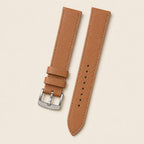 Golden Brown Saffiano Leather Watch Strap leather watch strap, flat lay
