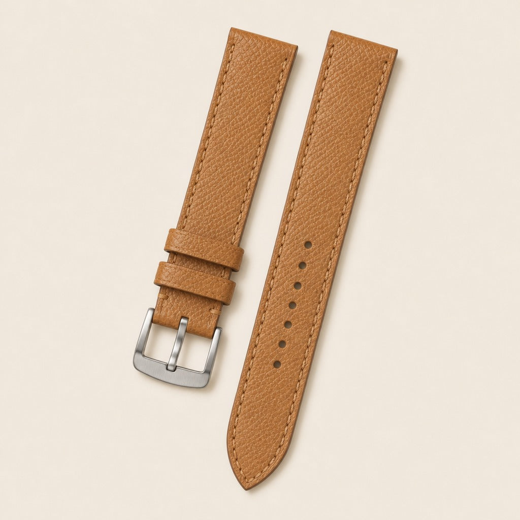 Golden Epsom Leather Watch Strap leather watch strap, flat lay