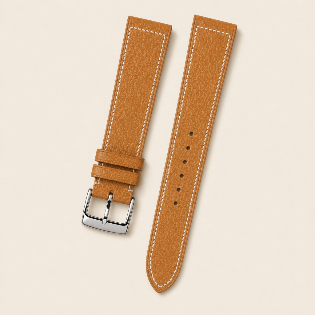 Golden Peccary Leather Watch Strap leather watch strap, flat lay