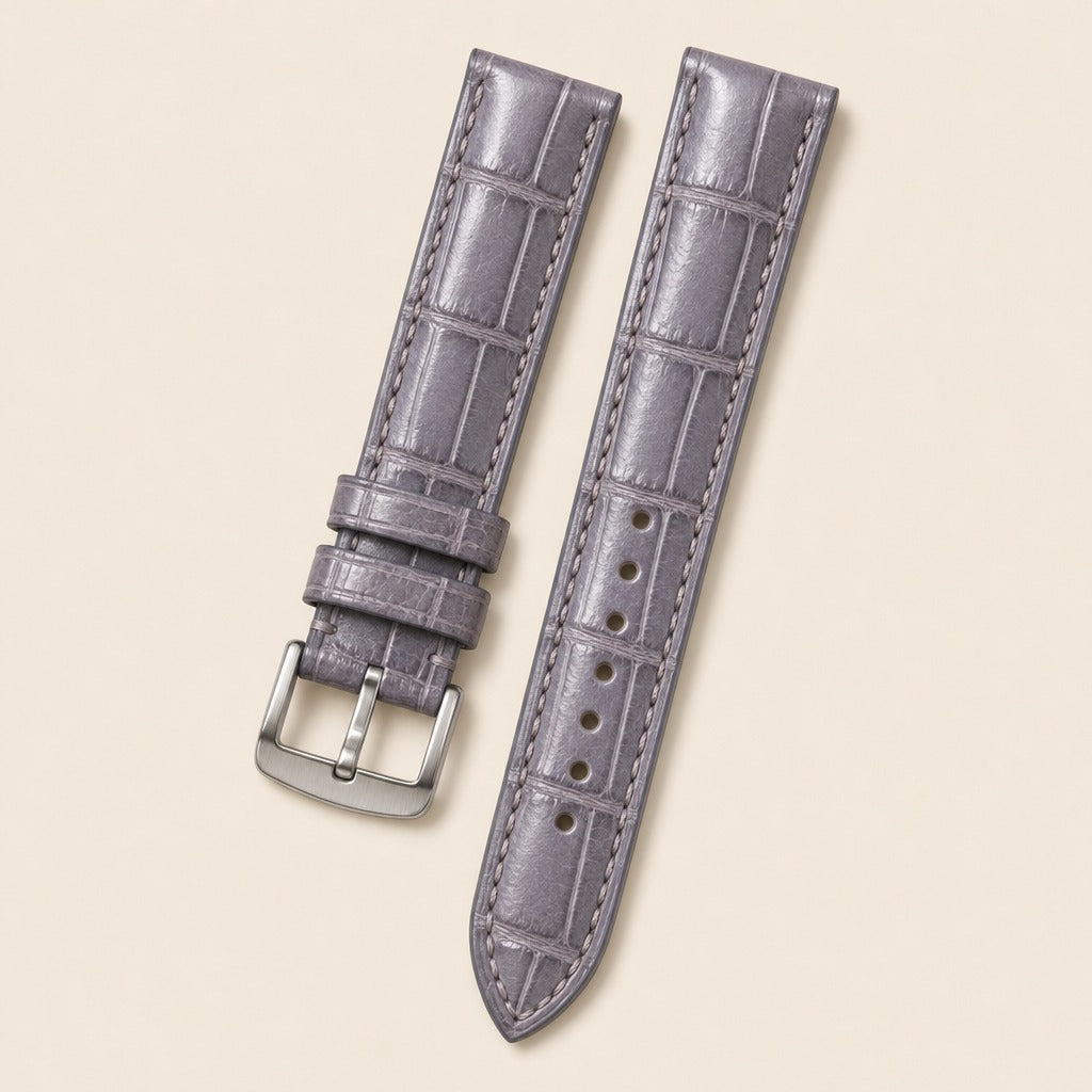 Gray & Grey Alligator Leather Watch Strap leather watch strap, flat lay