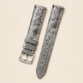 Gray Ostrich Leather Watch Strap leather watch strap, flat lay