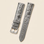 Gray Ostrich Leather Watch Strap leather watch strap, flat lay