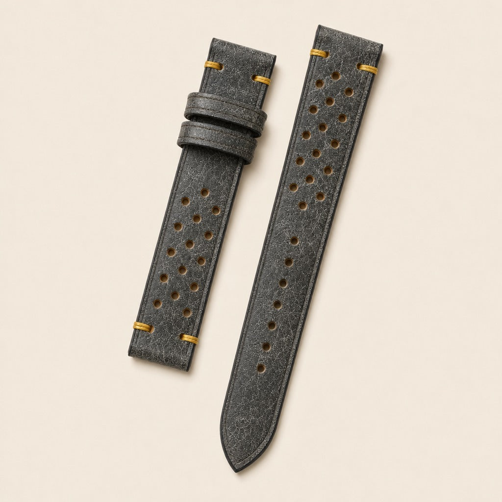 Gray Rally Pueblo Leather Watch Strap leather watch strap, flat lay