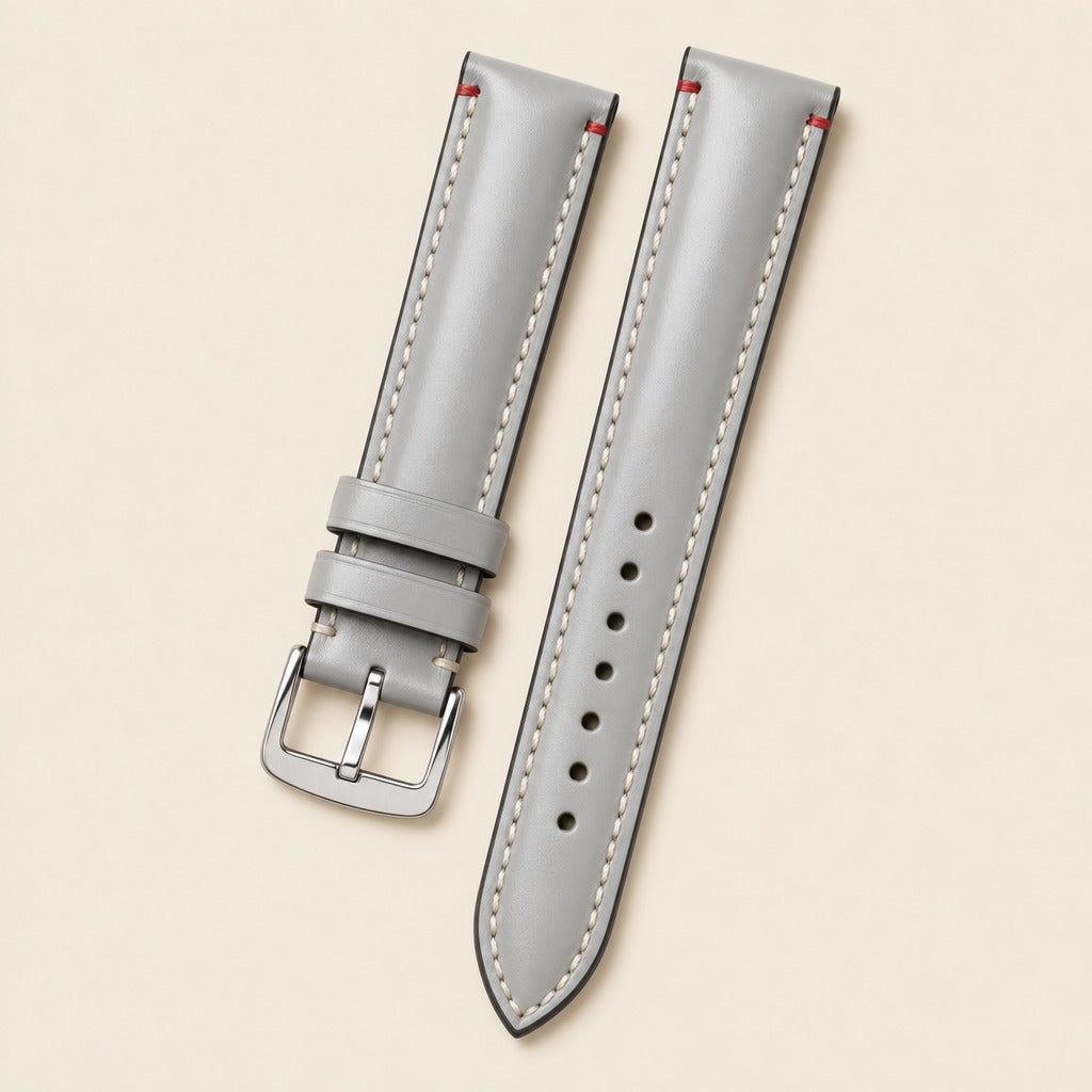 Gray Shell Cordovan Leather Watch Strap leather watch strap, flat lay