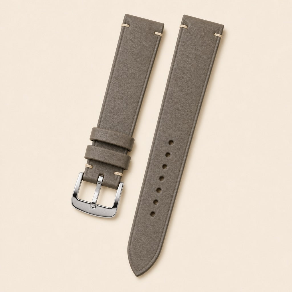 Gray Swift Leather Watch Strap leather watch strap, flat lay