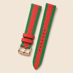 Green & Red Epsom Leather Watch Strap leather watch strap, flat lay