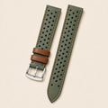 Green Maya Leather Watch Strap leather watch strap, flat lay