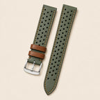 Green Maya Leather Watch Strap leather watch strap, flat lay