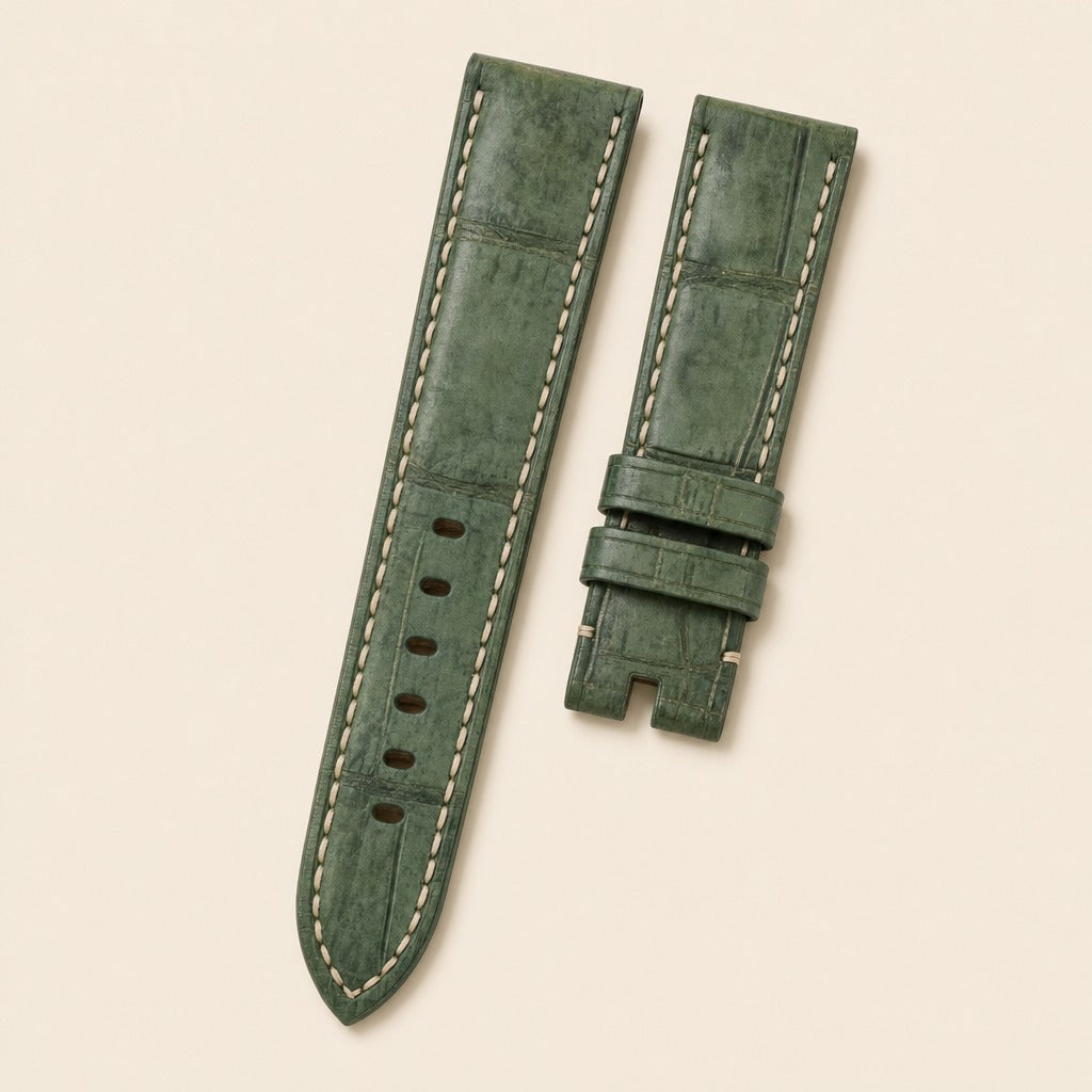 Green Nubuck Leather Watch Strap leather watch strap, flat lay