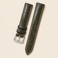 Green Olive Ostrich Leather Watch Strap leather watch strap, flat lay