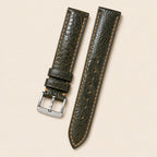 Green Olive Ostrich Leather Watch Strap leather watch strap, flat lay