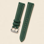 Green Suede Leather Watch Strap leather watch strap, flat lay