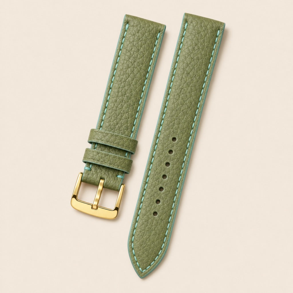 Green Togo Leather Watch Strap leather watch strap, flat lay