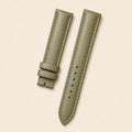 Green Waxed Leather Watch Strap leather watch strap, flat lay