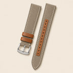 Grey & Brown Sailcloth Rubber Watch Strap leather watch strap, flat lay