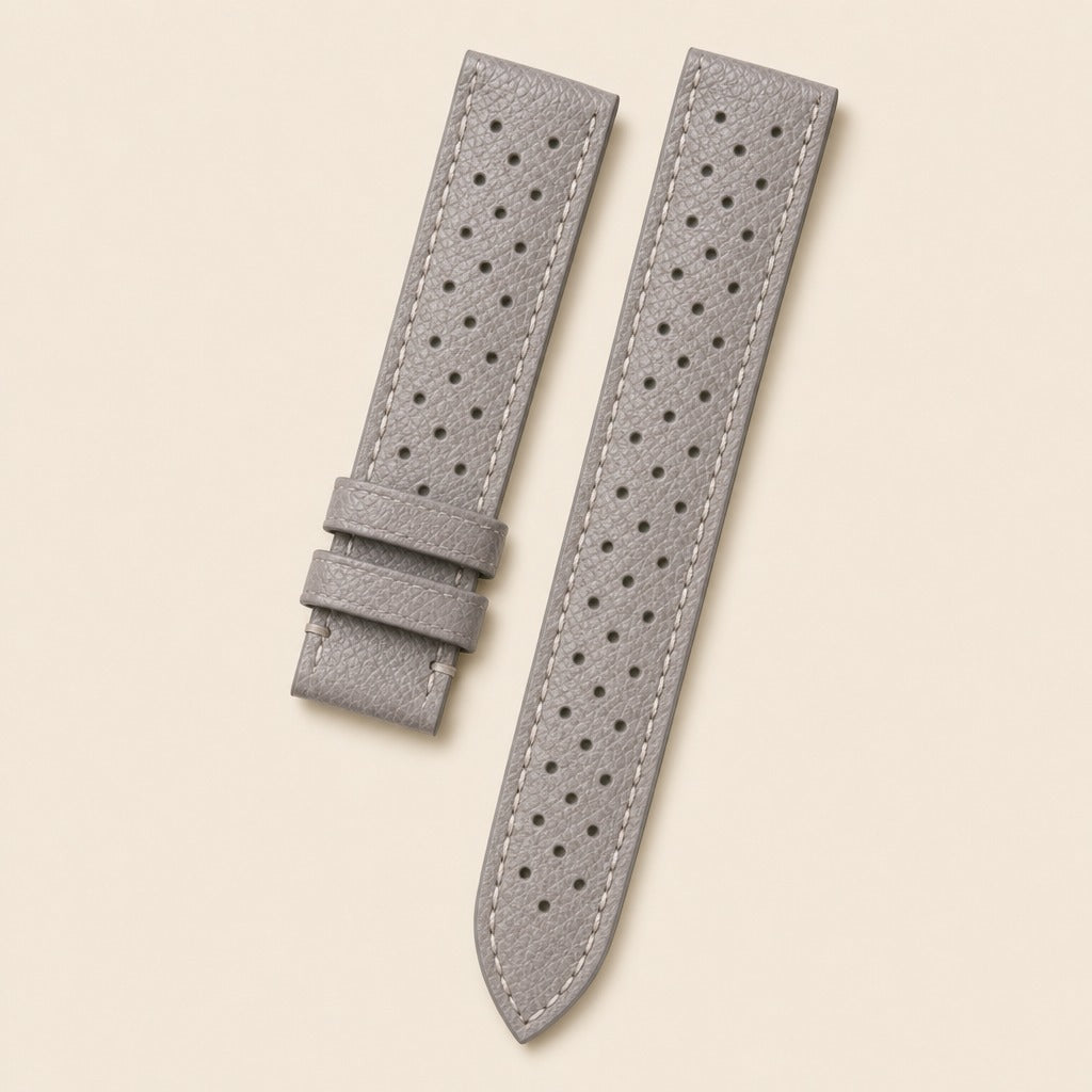 Grey Rally Epsom Leather Watch Strap leather watch strap, flat lay