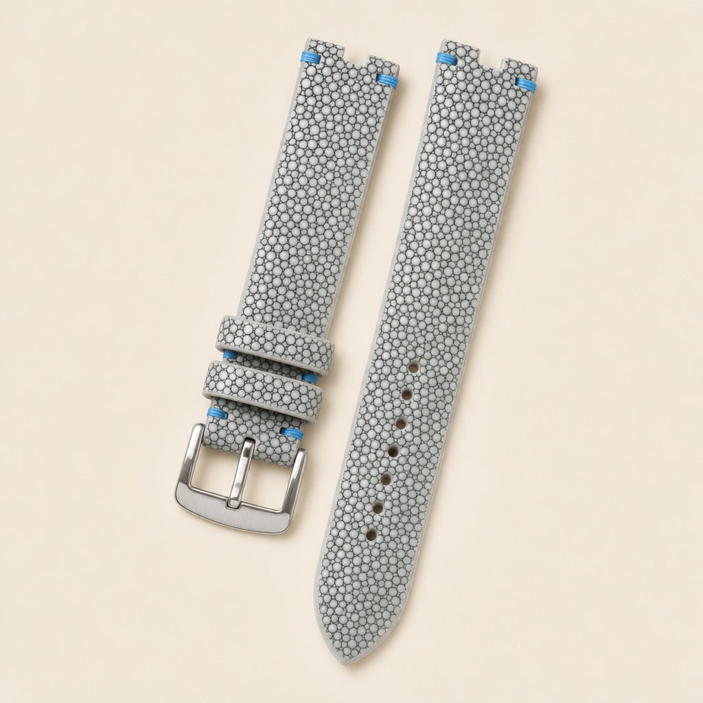 Grey Stingray Leather Watch Strap leather watch strap, flat lay