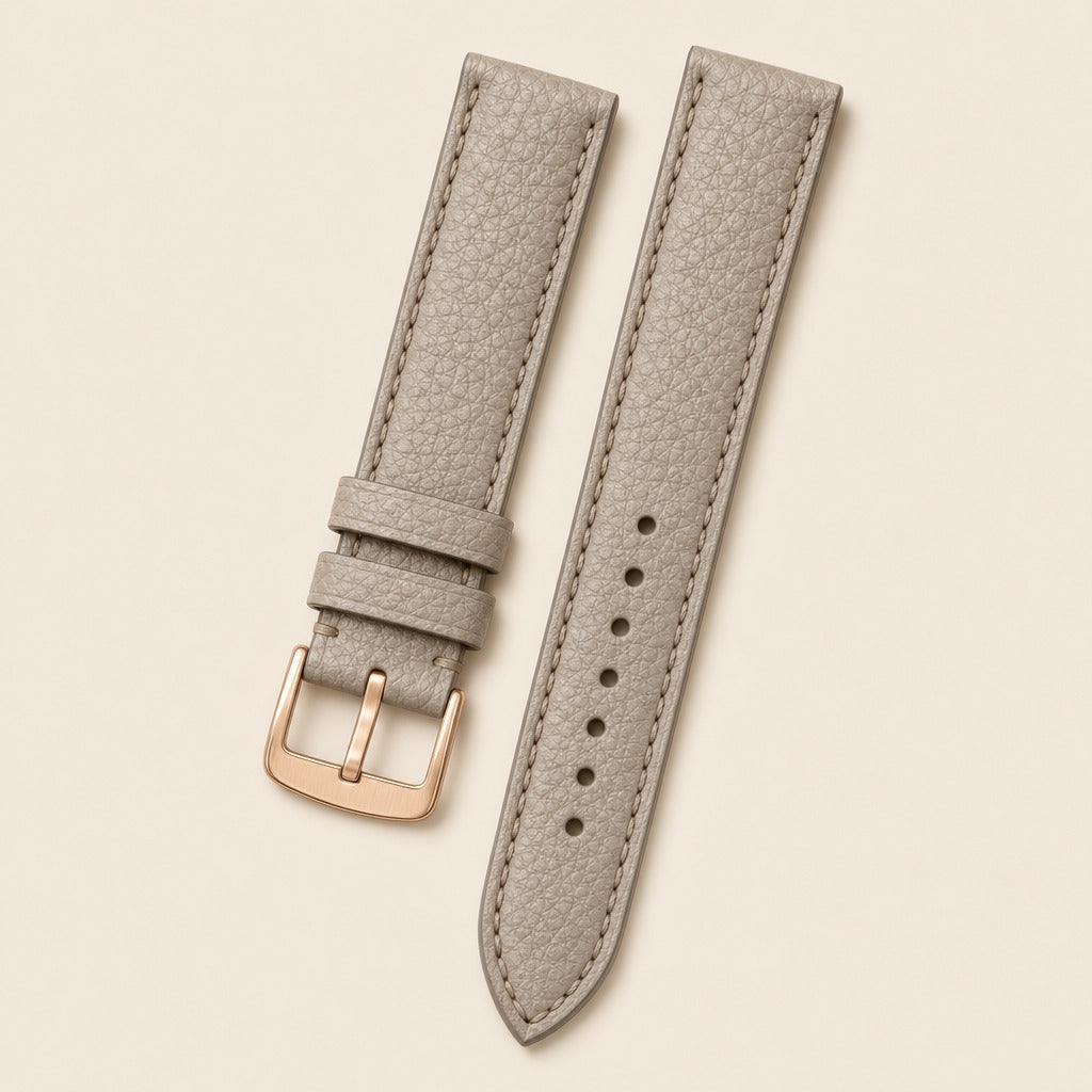 Grey Togo Leather Watch Strap leather watch strap, flat lay