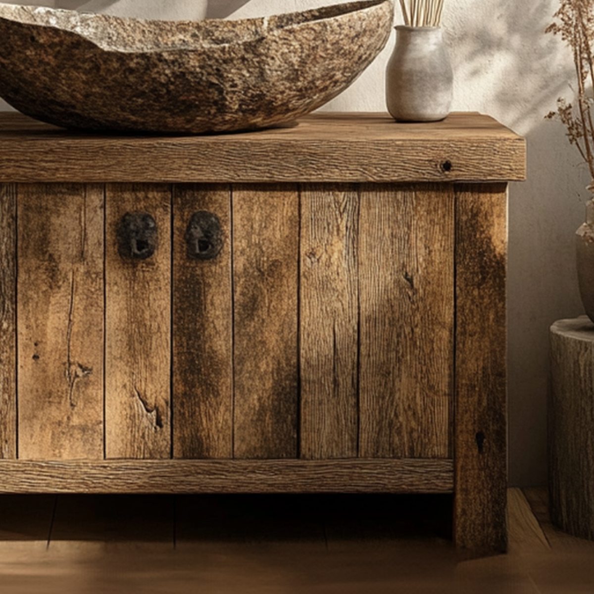 Rustic Live Edge Solid Wood Bathroom Vanity, With or Without Sink - view 4