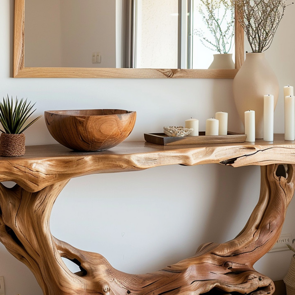 Narrow Solid Wood Console Table in Brown for Hallway or Entry - view 3