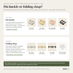 Buckle guide: codes B1–B8 — pin buckle or butterfly clasp in silver, gold, rose gold, black