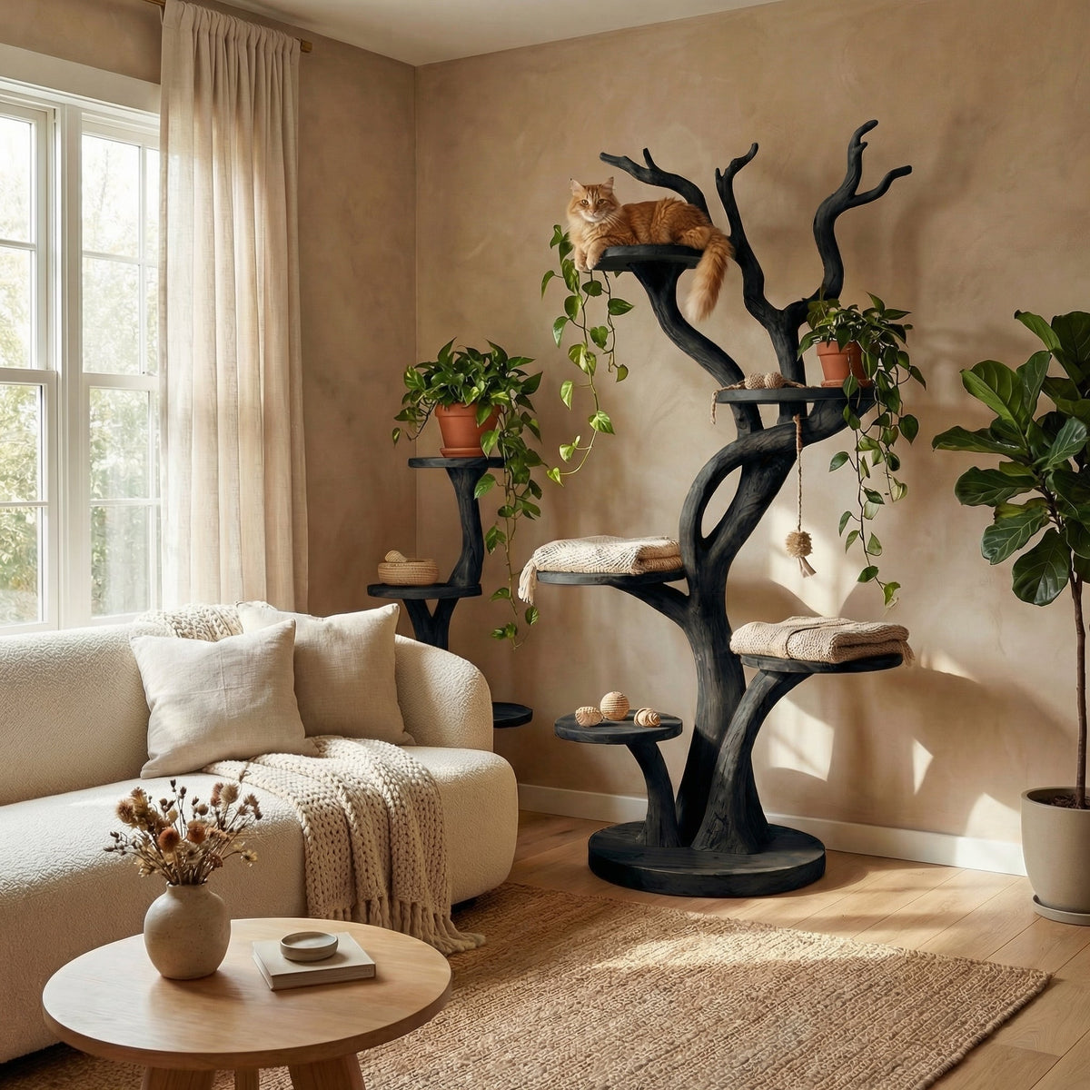 Large Handmade Wooden Cat Climbing Tree in Modern Style - view 4