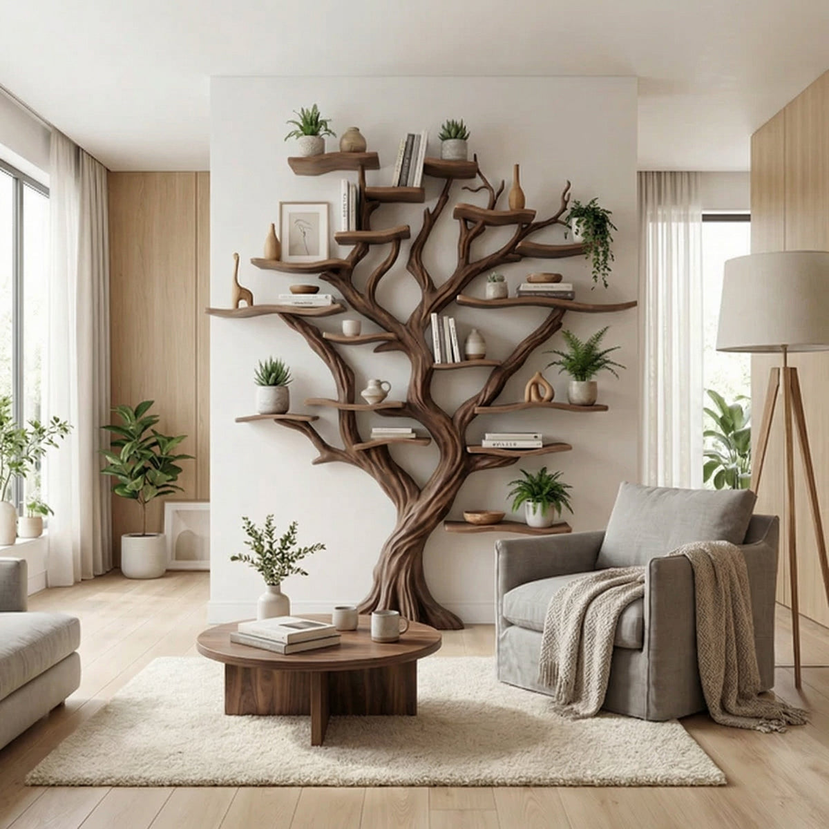 Carved Solid Wood Tree Branch Bookshelf for Feature Walls - view 5