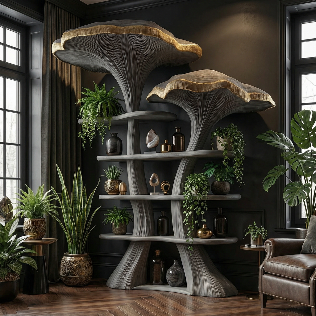 Mushroom Tree Branch Floating Bookshelf in Natural Wood - view 3