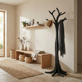 Rustic Solid Wood Tree Branch Coat Rack with Tripod Base in Black finish