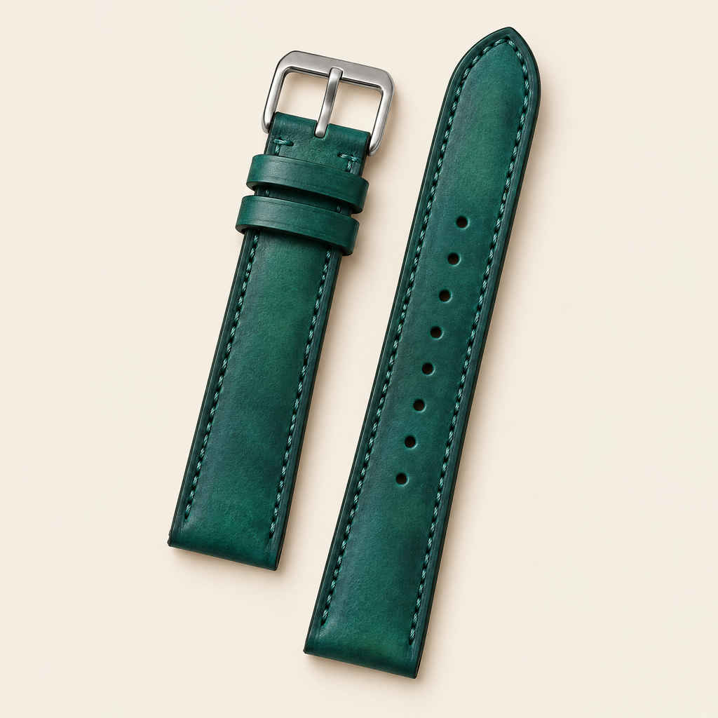 Teal Green Hand-Dyed Patina Leather Watch Strap – Handstitched